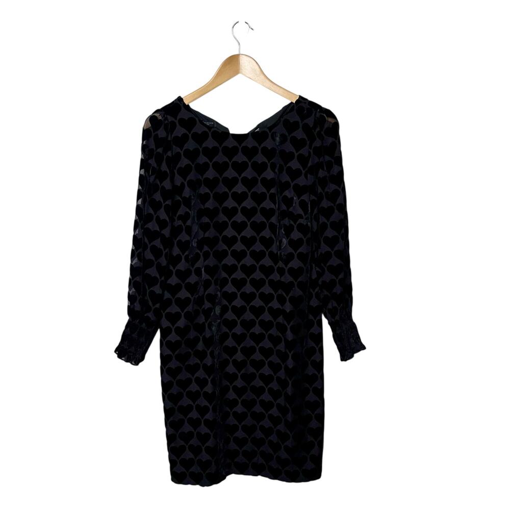 Talbots Heart Burnout Velvet A-Line Dress Size 6P Black Whimsical Wedding Guest